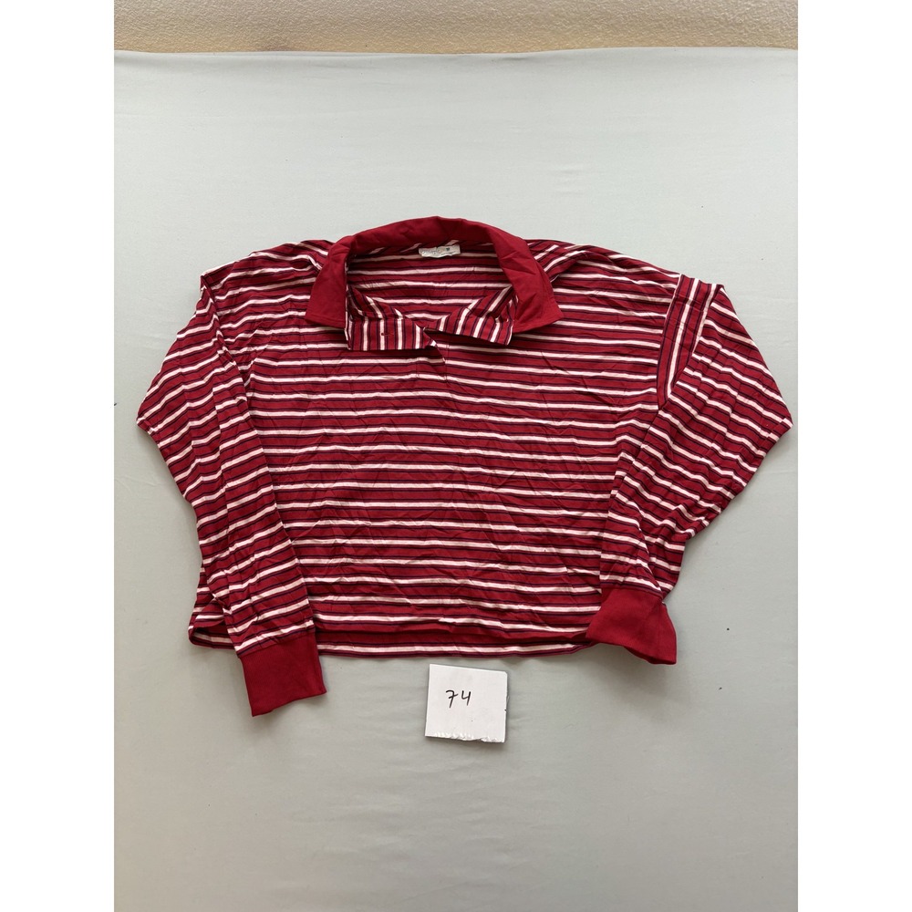 Primark Cares Womens Red White Striped Long Sleeve Polo Top Size M Collared